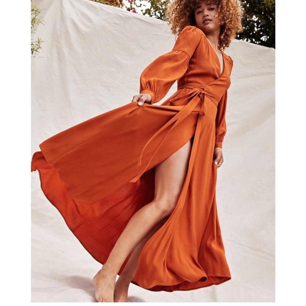 Christy Dawn The Bergen Wrap Dress in Rust Orange